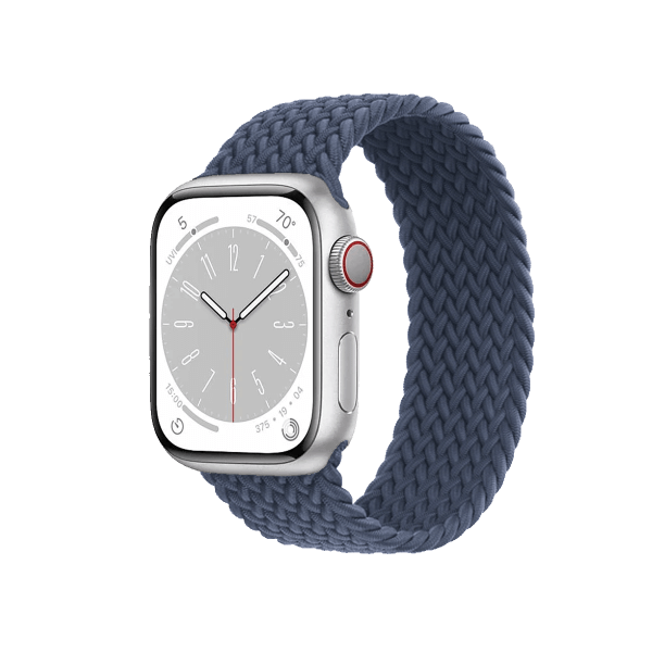 Refurbished Apple Watch Serie 8 | 45mm | Aluminium Argent | Bracelet Boucle Unique Tressée Storm Bleu | GPS | WiFi