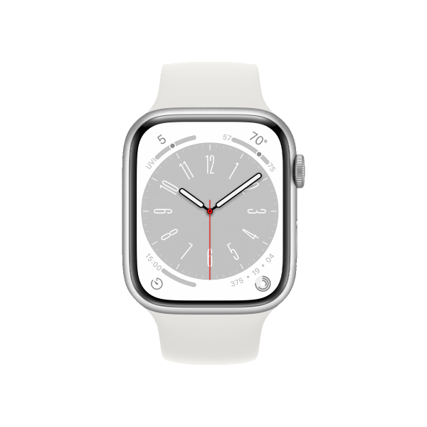 Refurbished Apple Watch Serie 8 | 45mm | Aluminium Argent | Bracelet Sport Blanc | GPS | WiFi + 4G