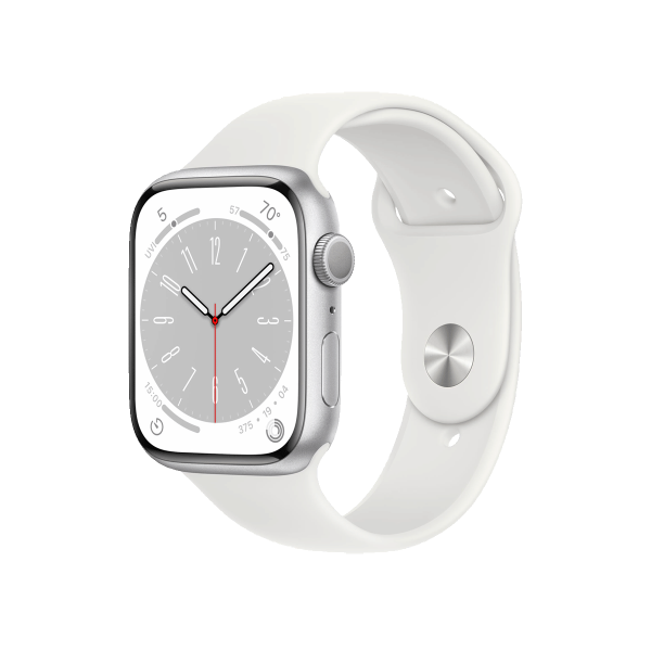 Refurbished Apple Watch Serie 8 | 45mm | Aluminium Argent | Bracelet Sport Blanc | GPS | WiFi + 4G