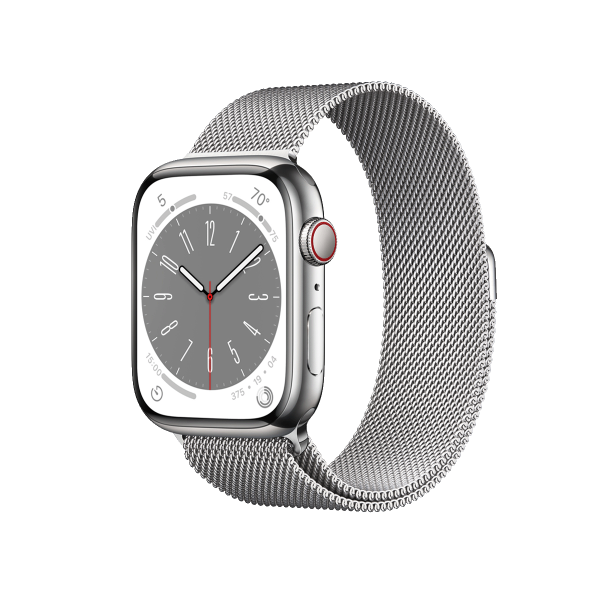 Refurbished Apple Watch Serie 8 | 45mm | Stainless Steel Argent | Bracelet Milanais Argent | GPS | WiFi + 4G