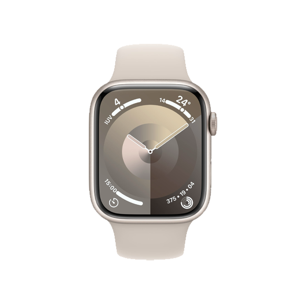 Refurbished Apple Watch Serie 9 | 45mm | Aluminium Lumi&egrave;re stellaire | Bracelet Sport Lumi&egrave;re stellaire S/M | GPS | WiFi