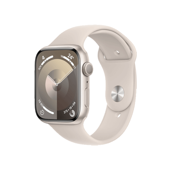 Refurbished Apple Watch Serie 9 | 45mm | Aluminium Lumi&egrave;re stellaire | Bracelet Sport Lumi&egrave;re stellaire S/M | GPS | WiFi