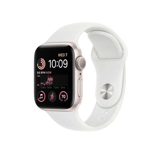 Refurbished Apple Watch Series SE 2022 | 40mm | Aluminium Starlight Blanc | Bracelet Sport Blanc | GPS | WiFi + 4G