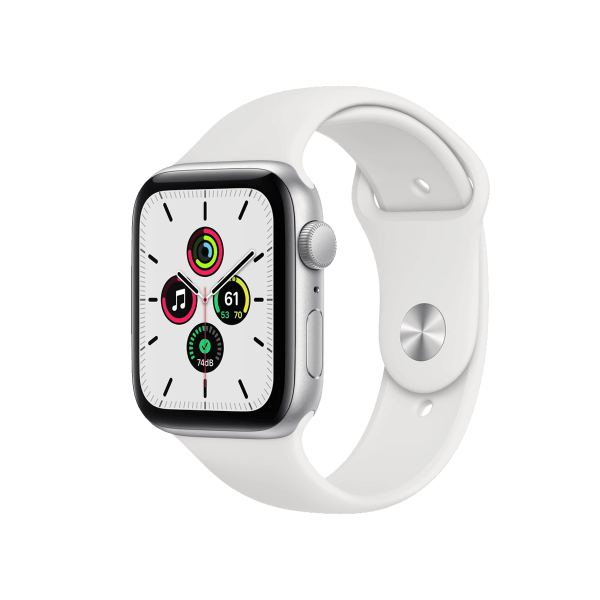 Refurbished Apple Watch Series SE | 44mm | Boîtier en aluminium argent | Bracelet Sport Blanc | GPS | Wi-Fi + 4G