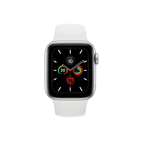 Apple Watch Serie 5 | 40mm | Aluminium Argent | Bracelet Sport Blanc | GPS | WiFi