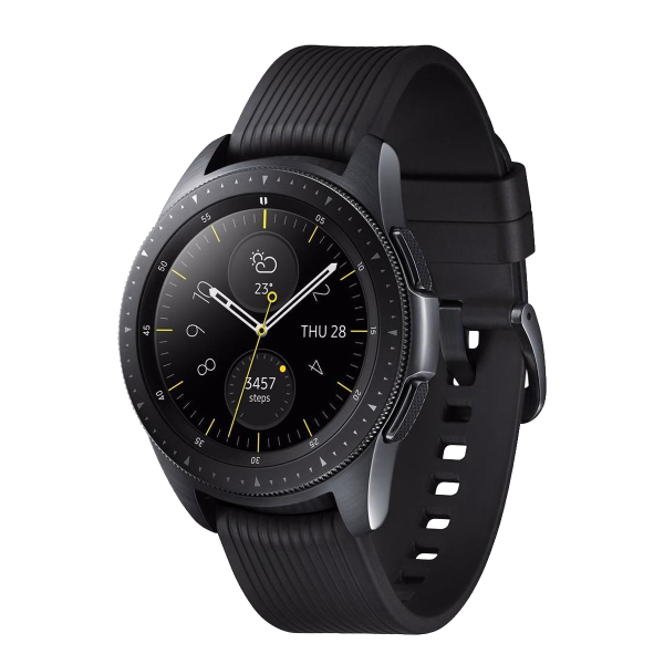 Galaxy Watch | 42 | Boîtier en acier inoxydable noir | bracelet en cuir noir | GPS | Wifi + 4G