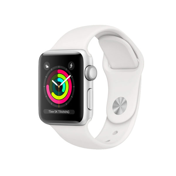 Refurbished Apple Watch Series 3 | 38mm | Aluminium Argent | Bracelet Sport Blanc | GPS | WiFi + 4G