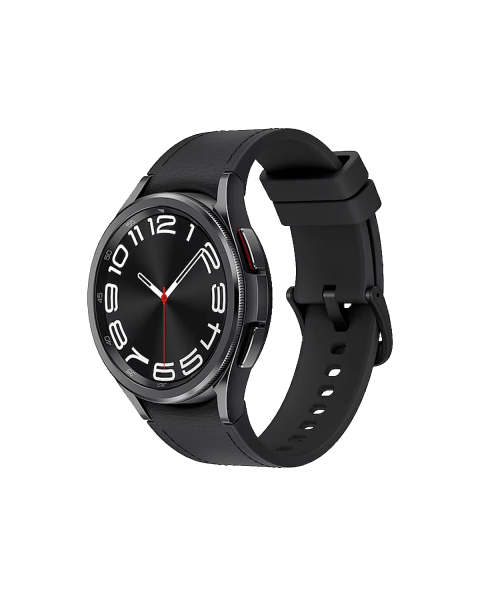 Refurbished Galaxy Watch6 Classic | 43mm | Boîtier en acier inoxydable Noir | Bracelet hybride en simili cuir noir | GPS | Wi-Fi + 4G