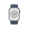 Refurbished Apple Watch Serie 8 | 45mm | Aluminium Argent | Bracelet Boucle Unique Tressée Storm Bleu | GPS | WiFi